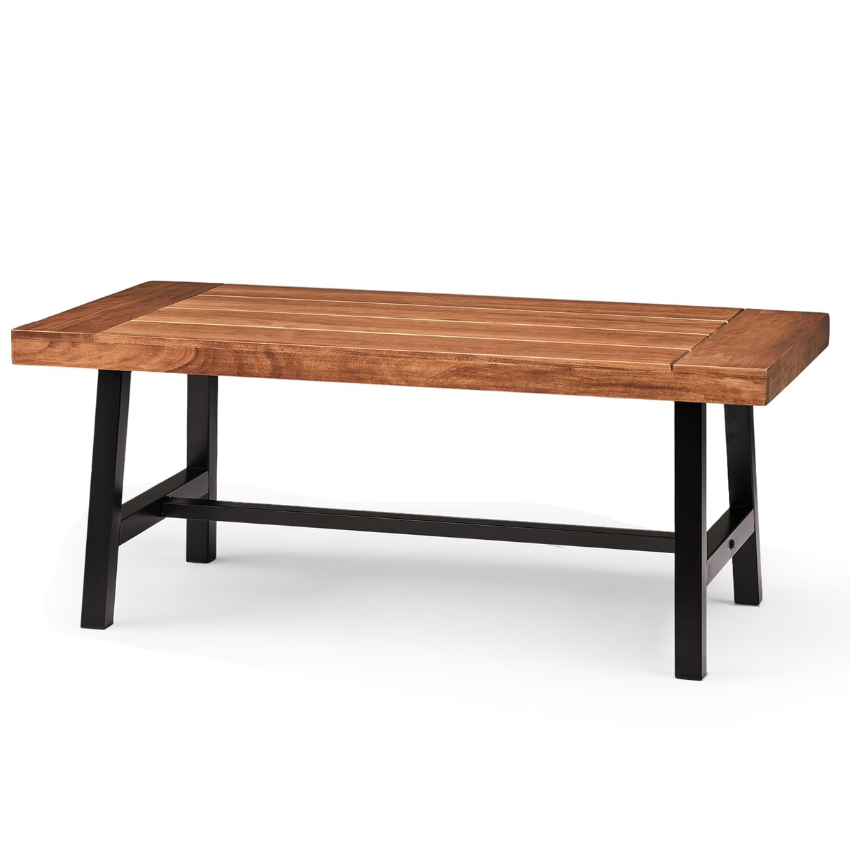 VINGLI Outdoor Wooden Coffee Table, Metal Frame Heavy Duty Patio Coffee Table for Outside, All Weather Solid Wood Low Outdoor Table for Balcony Porch and Deck, Rectangle VINGLI