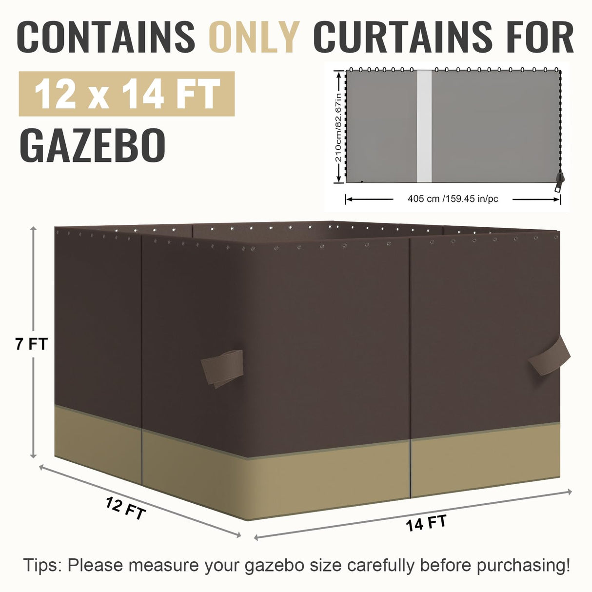 COWVIE 4-Panel 12' x 14' Gazebo Replacement Curtains, Patio Privacy Sidewalls with Double Zipper, Replacement for Outdoor Gazebo Canopy (Curtain Only) COWVIE