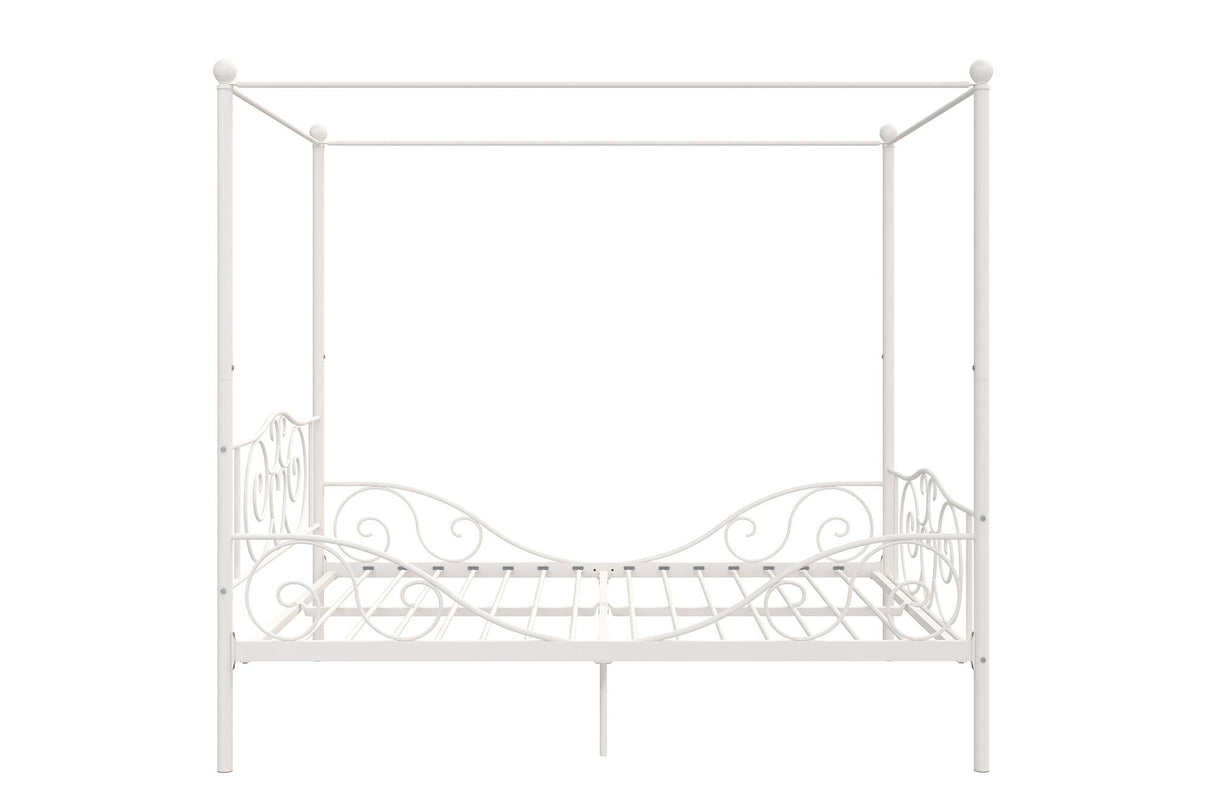 DHP Metal Canopy Bed Frame - Full Size, White with Heart Scroll Design DHP