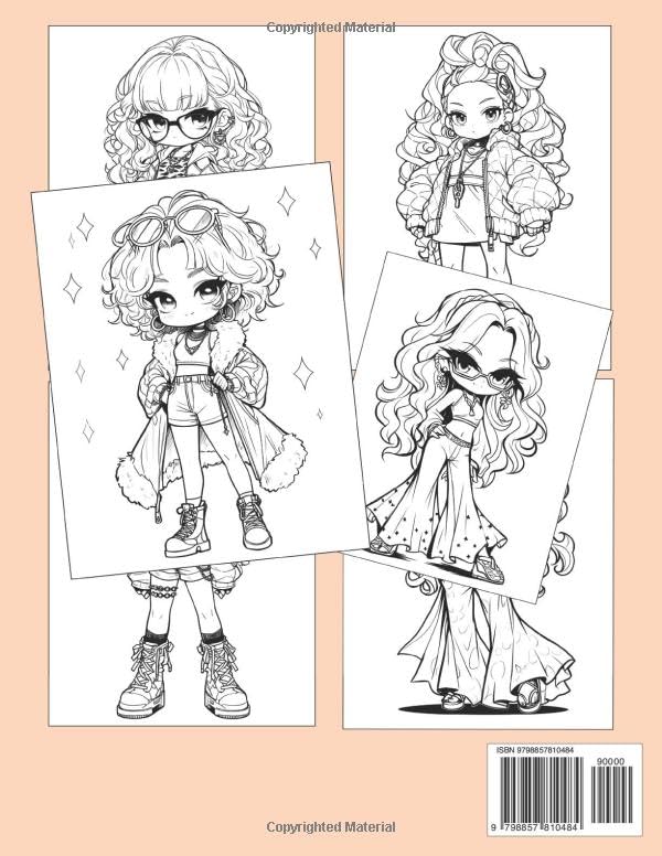 Y2K Chibi Girls Coloring Book: Adorable Cartoon Girls Coloring Pages with Preppy Style Arts for Adults, Teens, and Kids Stress, Fun and Anxiety Relief WoodArtSupply
