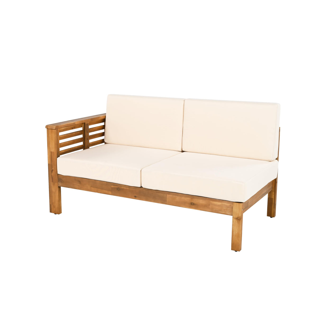 Christopher Knight Home Havets 81.25" Sectional L Shaped Sofa, 4 Pieces Acacia Wood Patio Furniture Set, Slat Coffee Table, Spacious Seat and Table Set for Backyard Garden Balcony, Teak+Beige Christopher Knight Home