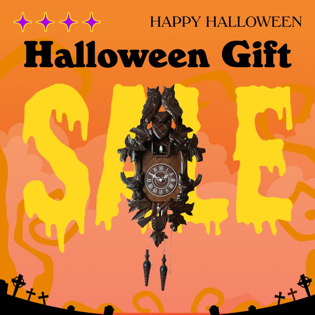 Ninefish Deep Chestnut 21x13 Dual Owl Roof Decorative Cuckoo Clock: Uniquely Beautiful, Illuminate Your Home! Night Mode, Quartz Movement, and Automatic Light Sensor Perfectly Integrated! Ninefish