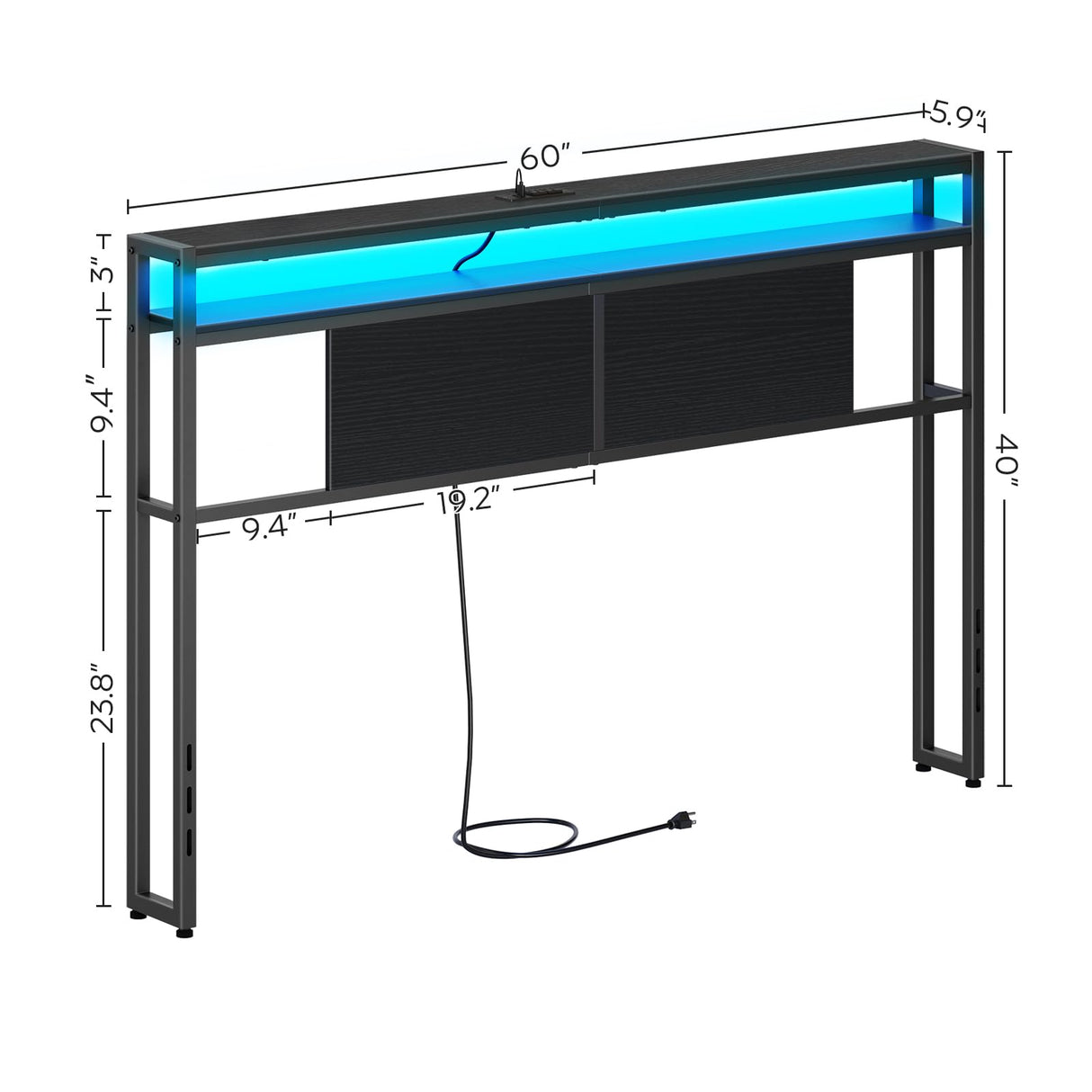 YATINEY Queen Size Headboard, Headboard with Light and Outlets, Headboard with 2 Storage Shelves, Storage Rack, Adjustable Height, Sturdy and Stable, Easy Assembly, Black YATINEY