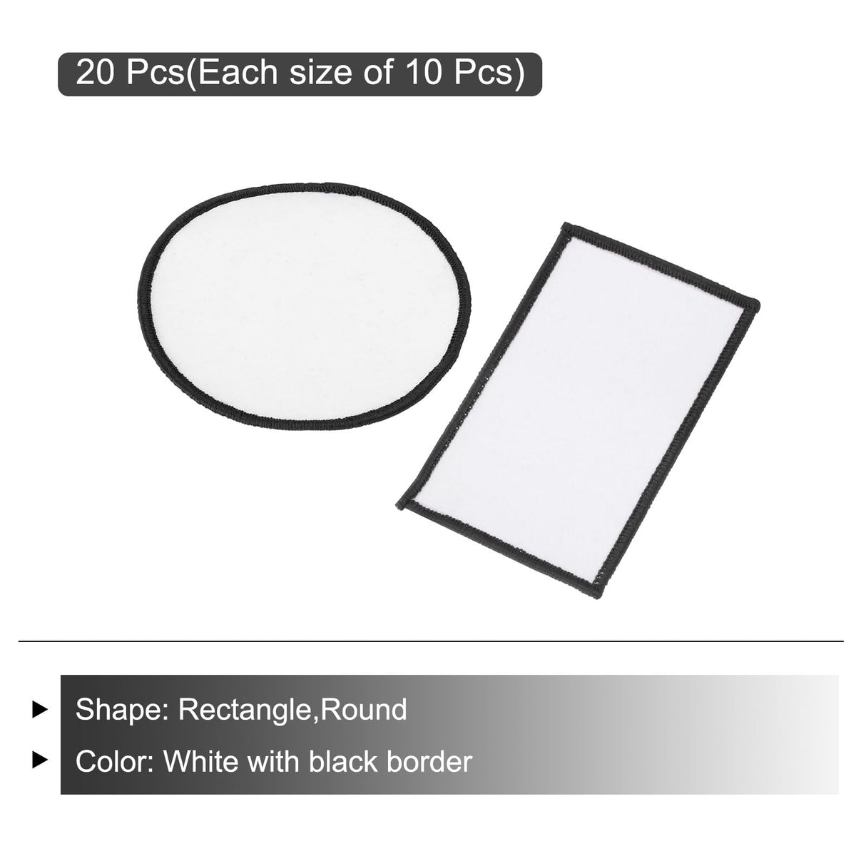 MECCANIXITY 20pcs Sublimation Patch Blank, Fabric Iron-on Blank Heat Transfer Repair Patch for DIY Crafts Caps Clothes Shoes Bags White with Black Border MECCANIXITY