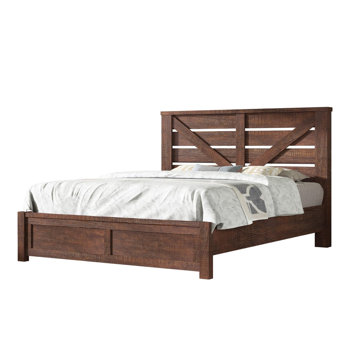AMERLIFE Full Size Farmhouse Bed Frame with 49.2" Barn Door Headboard, Platform Bed Frame with Wood Slats, Under Bed Storage Space, Noisy Free, Easy Assemble, Reclaimed Barnwood AMERLIFE