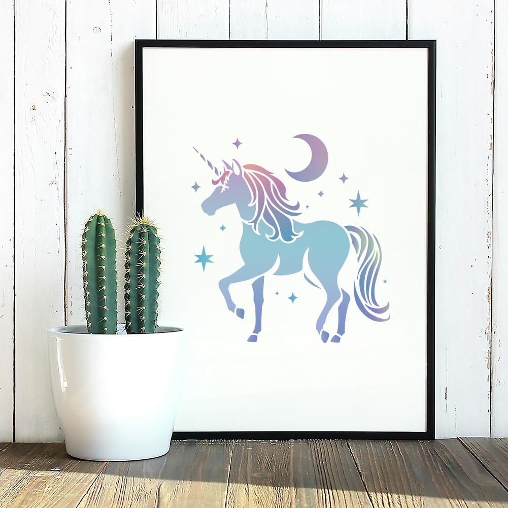 Unicorn Stencil for Painting 11.8 x 11.8 Inch Reusable Plastic Unicorn Template for Painting on Wall Wood Furniture Fabric Canvas, DIY Craft Stencil DOODLREAM