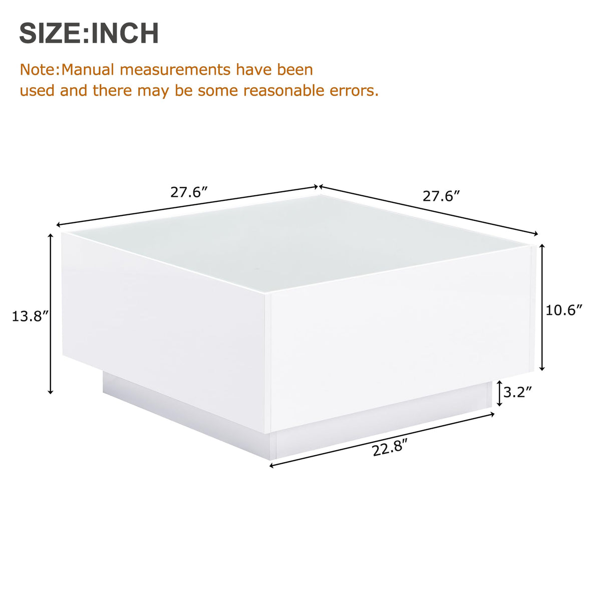 LUMISOL High Glossy Coffee Table with 16-Color LED Strip Lights, 27.5'' Square Cocktail Tea Table with 0.2 Inch Frosted Tempered Glass Top, Modern Center Table for Living Room, White LUMISOL