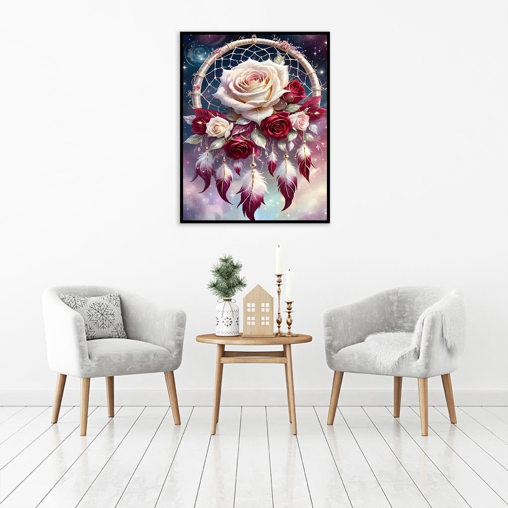 Dream Catcher Counted Cross Stitch Kits for Adults, Flowers Stamped Cross Stitch Kits for Beginners, Needlepoint Cross-Stitch Patterns Embroidery Kits Arts and Crafts for Home Decor 12×16 Inch Mrnsiet