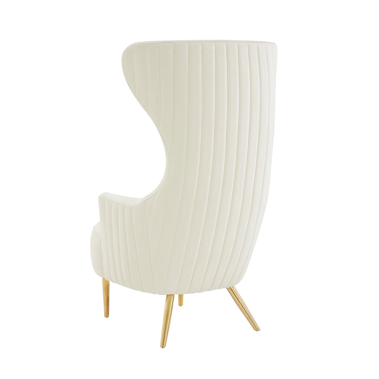 TOV Furniture Julia Velvet Channel Tufted Wingback Chair in Cream Finish WoodArtSupply