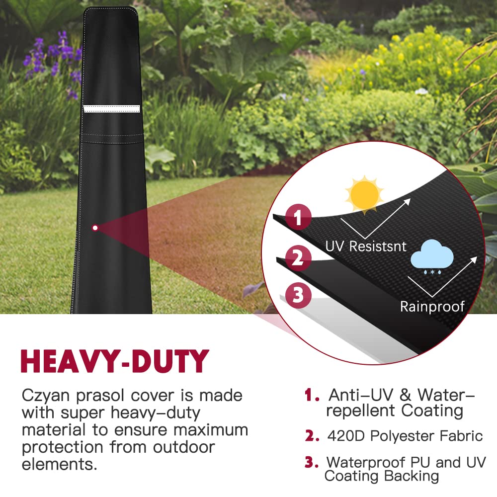 Patio Umbrella Cover for 9ft to 12ft,Waterproof 420D Oxford Outdoor Parasol Covers with Zipper,Windproof & Anti-UV Protective Cover for Garden,Market,and Patio Umbrellas,Black HCFGS