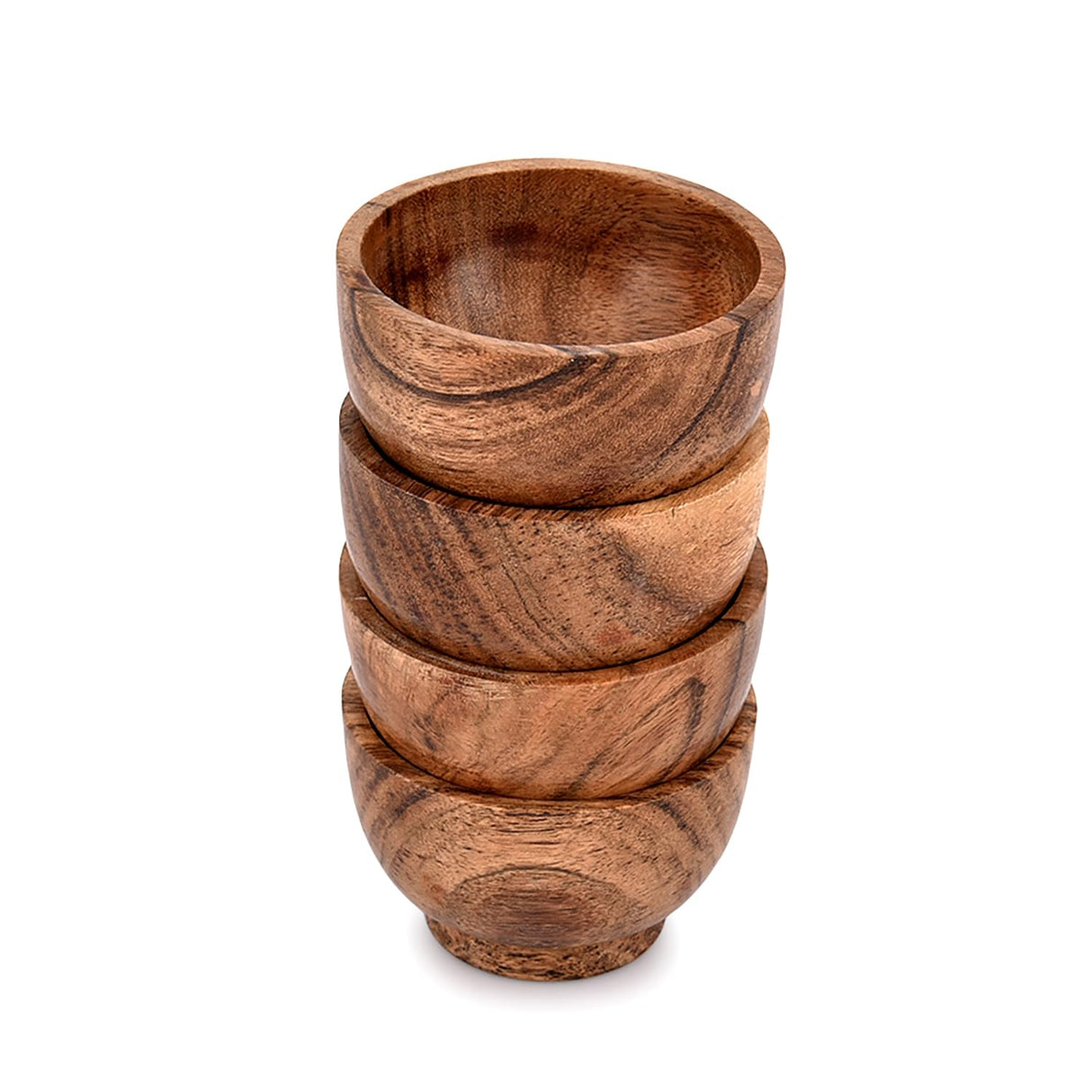 EDHAS Bowl Sets Acacia Round Bowl for Condiments, Dip Sauce, Nuts, Candy and More (Set of 4), (3" x 3" x 2") EDHAS