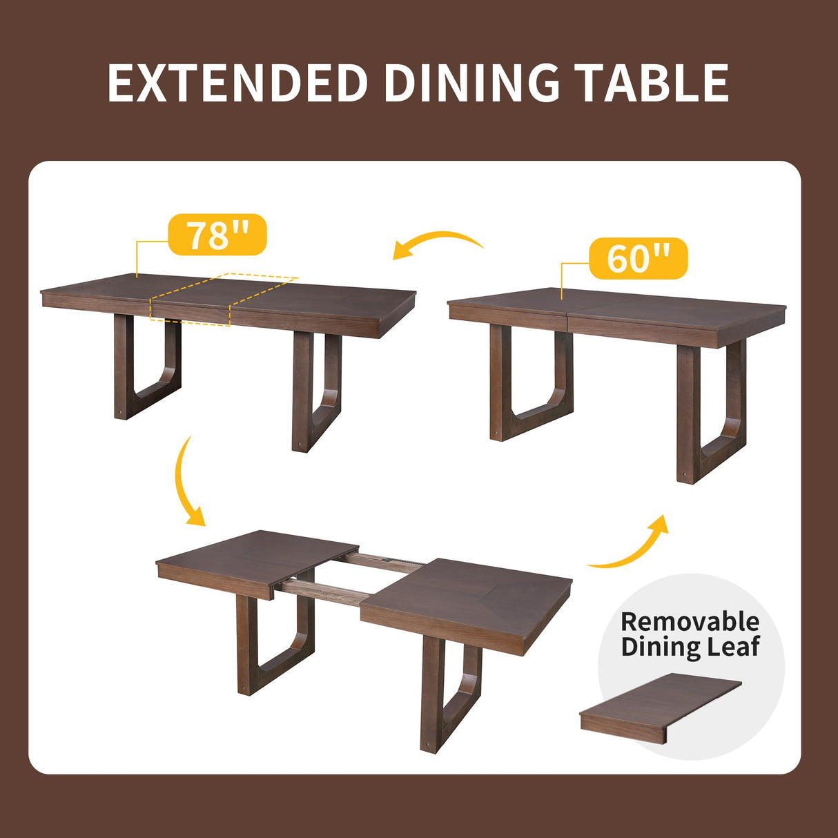 Merax 7 Piece Extendable Wooden Dining Table Set, Farmhouse Extendable with 18" Move Leaf, 78" Rustic and 6 Upholstered Chairs for Kitchen Room, Brown Merax