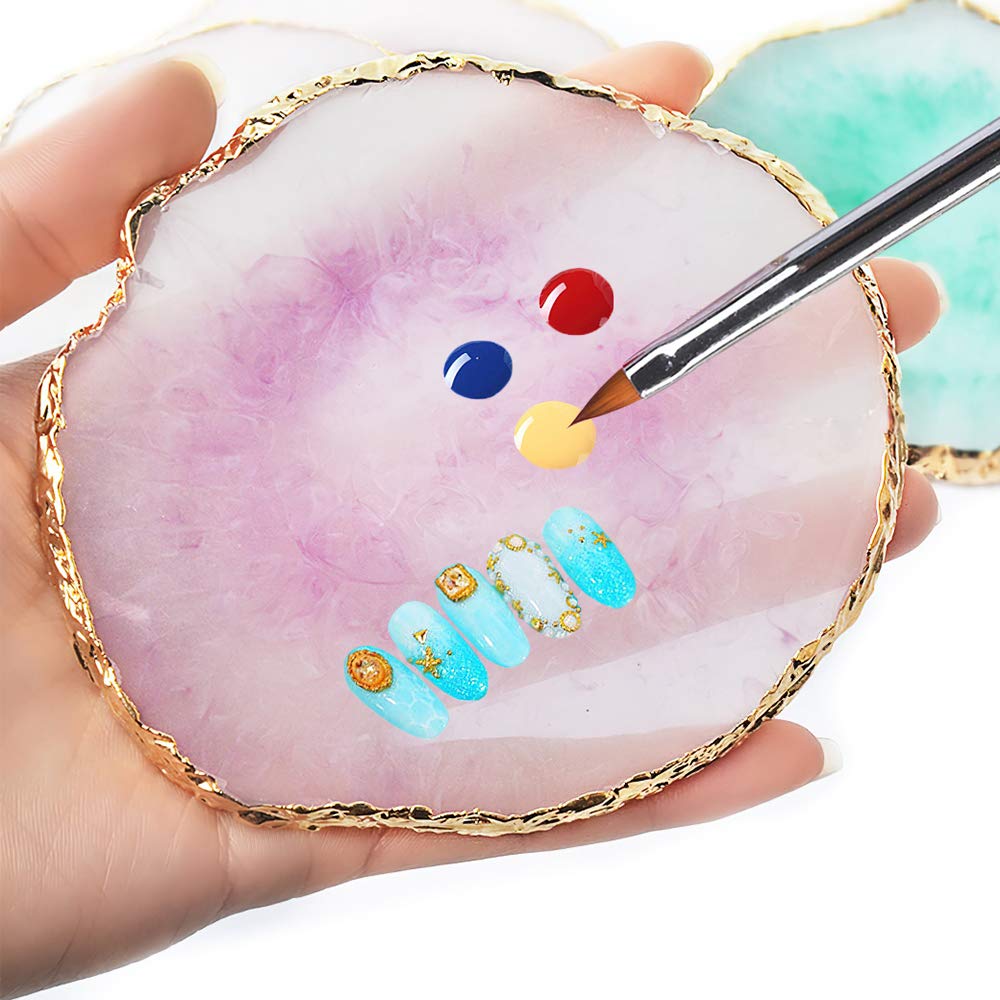 21 Pcs Nail Art Brushes Nail Art Tool Set Resin Palette Nail Art Painting Mixed Color 2 Way Acrylic Silicone Carving Pen Dotting Pen Tool Manicure Kit DIY Makeup Display Board for Home Salon, Pink AUOCATTAIL