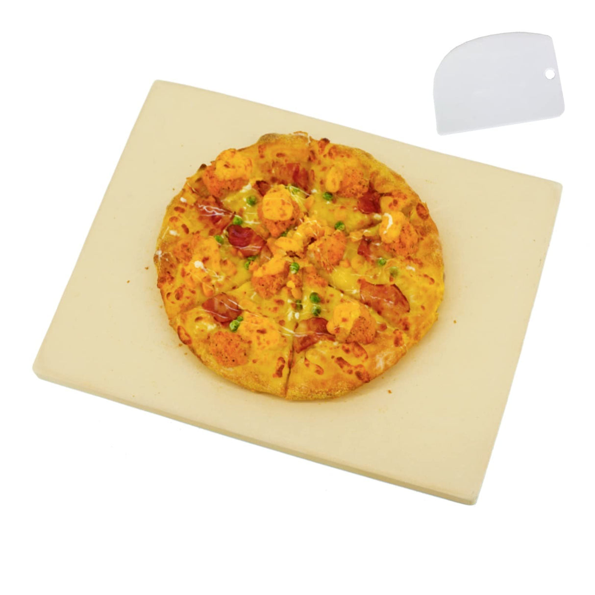 Pizza Stone for Oven and Grill Rectangular, Large Cooking Stone Includes Free Plastic Scraper, Strong and Safe Cordierite Baking Stone Heavy Duty for Pizza, Bread, Pie, BBQ (15" × 12") Yumhouse