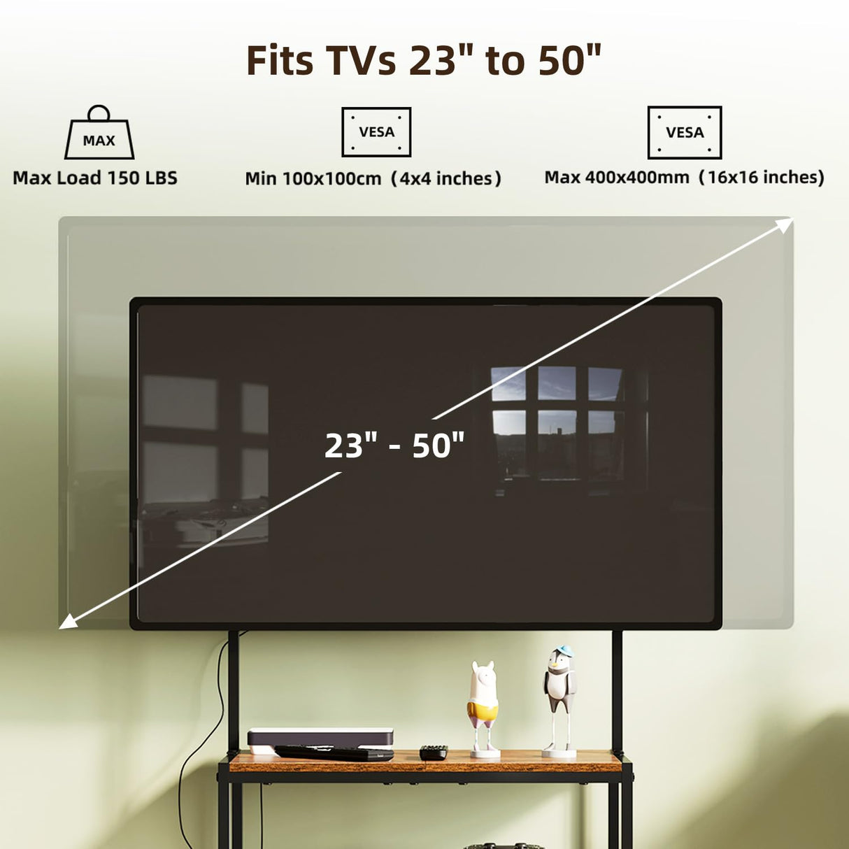 23 Inch to 50 Inch Floor Small Corner TV Stand with Storage Shelves for Living Room Bedroom, Universal Floor Television Stands with Mount, Brown TV Table Desk Shelf for Small Spaces,Patent Pending Cottage Charm