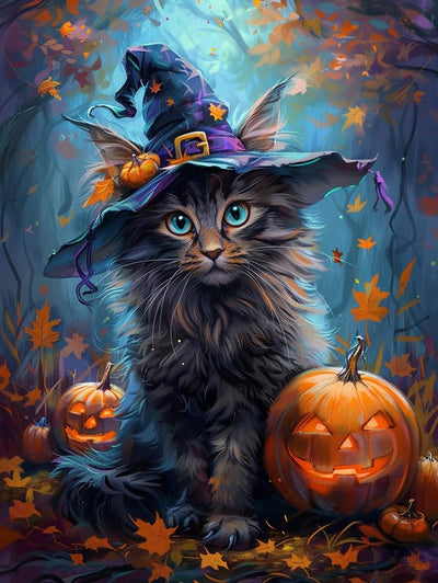 Bimkole 5D Diamond Art Kits for Adults Halloween Cat, Full Drill DIY Rhinestone Embroidery Set Paint with Diamonds Art Pumpkin by Number Kits Cross Stitch Home Wall Craft Decoration 12x16 Inch