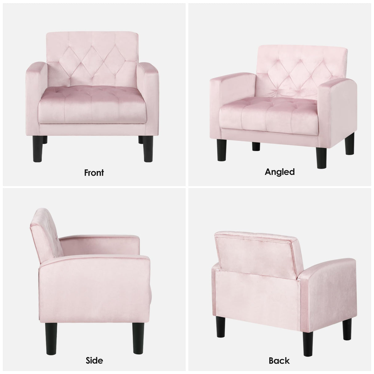 TYBOATLE Mid-Century Modern Sectional Sofa Sets 2 Pieces, Tufted Linen Fabric USB Loveseat Couch w/ 2 Cupholders and Accent Arm Chairs for Living Room, Bedroom, Apartment (Pink) TYBOATLE