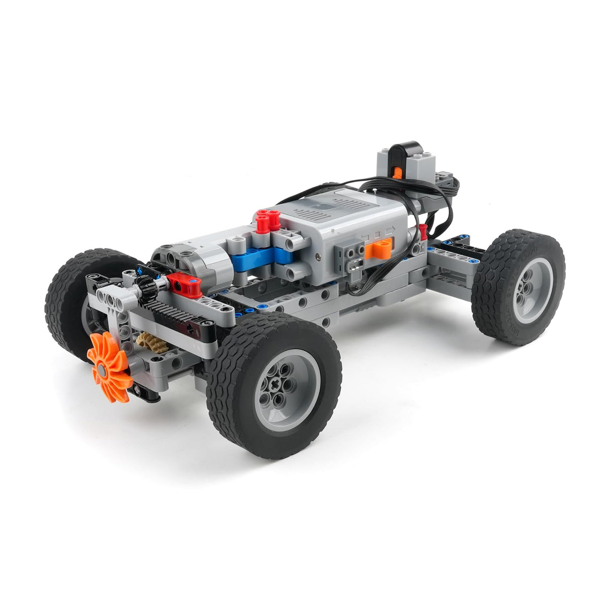 MOC 4WD Power Function RC Car Chassis Kit - Technical Building Blocks with 62.4x20mm Wheels, M Motor, Servo & AA Battery Box for Off-Road Climbing Cars RCmall