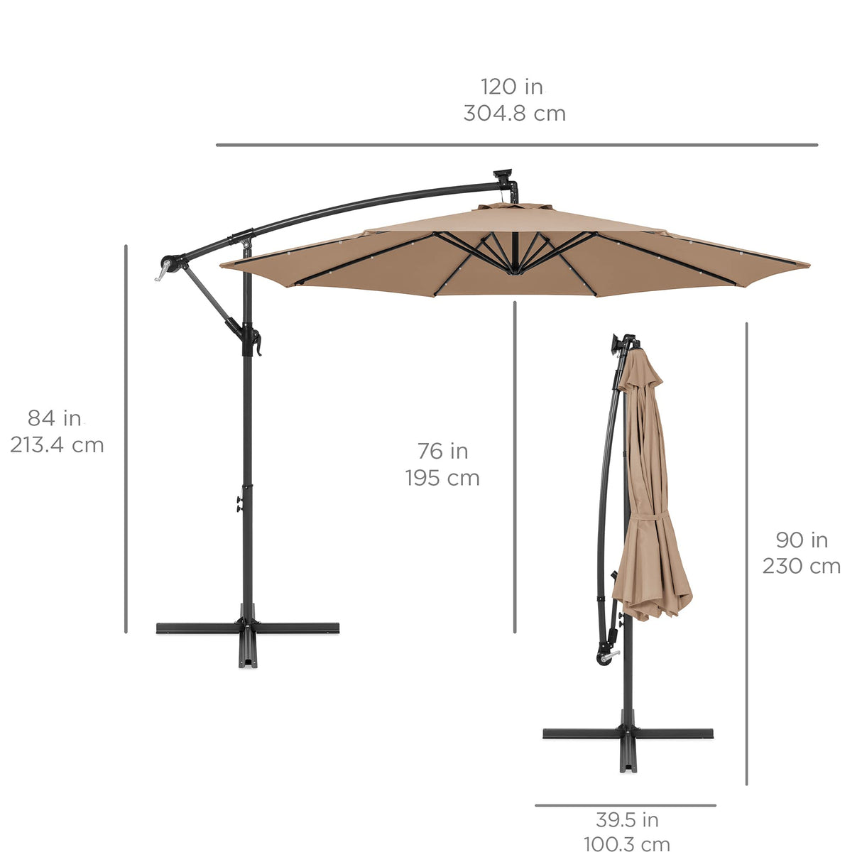 Best Choice Products 10ft Solar LED Offset Hanging Market Patio Umbrella for Backyard, Poolside, Lawn and Garden w/Easy Tilt Adjustment, Polyester Shade, 8 Ribs - Tan Best Choice Products
