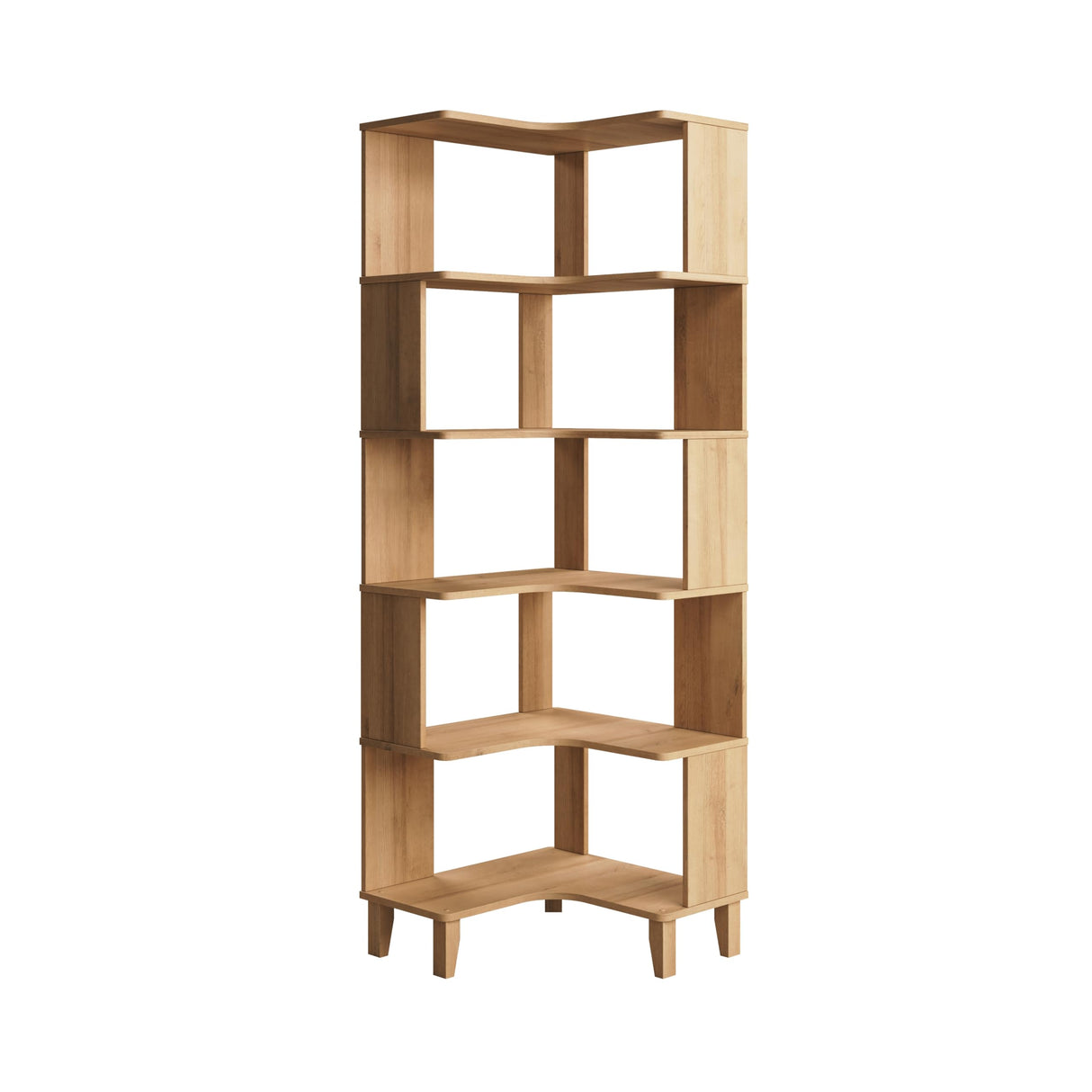 Prepac Nordik 6-Tier Natural Oak Modern Mid Century Corner Bookcase, 71.5" Extra Tall Corner Shelf with Storage, Multifunctional Freestanding Bookshelf for Home Office, Living Room, Bedroom Prepac