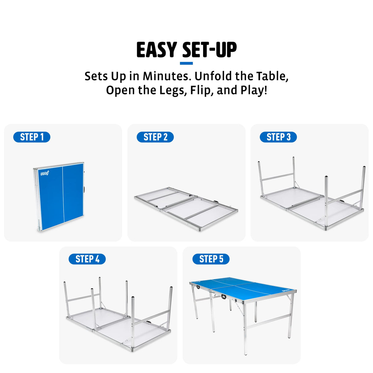 EastPoint Sports Penn Space Saver Table Tennis Table – Fully Assembled 6 Foot x 3 Foot Indoor/Outdoor Portable Table with Net, 2 Ping Pong Paddles and 4 Balls 10 Minute Set Up EastPoint Sports