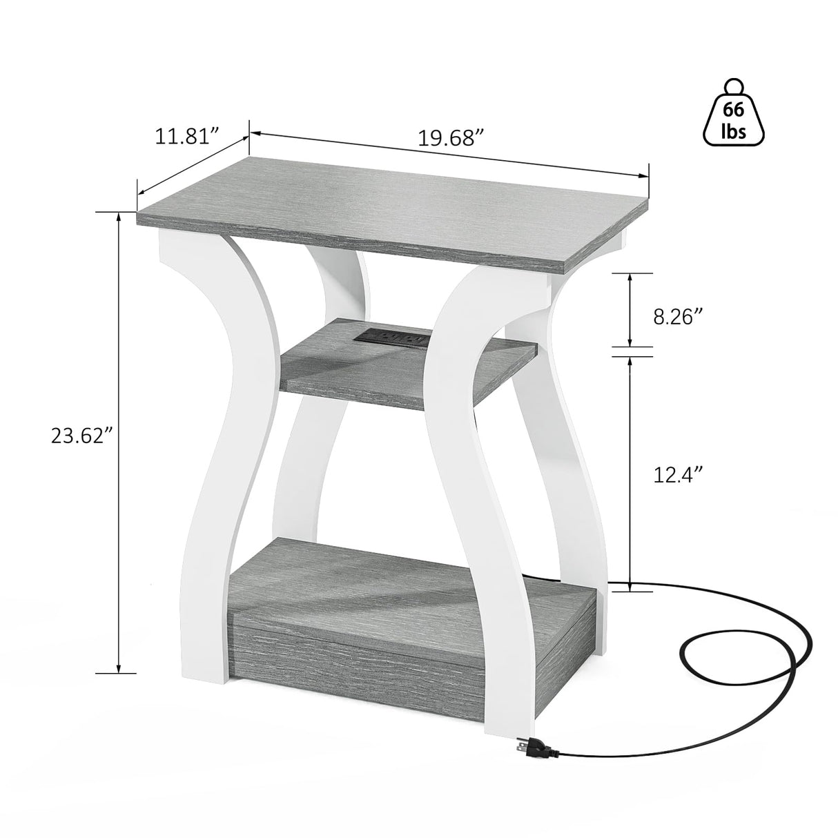 FROMJBEST End Table Set of 2 with Charging Station, Side Table with USB Ports and Outlets, Nightstand, 3 Tier End Table with Storage Shelf for Living Room, Bedroom (Grey Set of 2) FROMJBEST