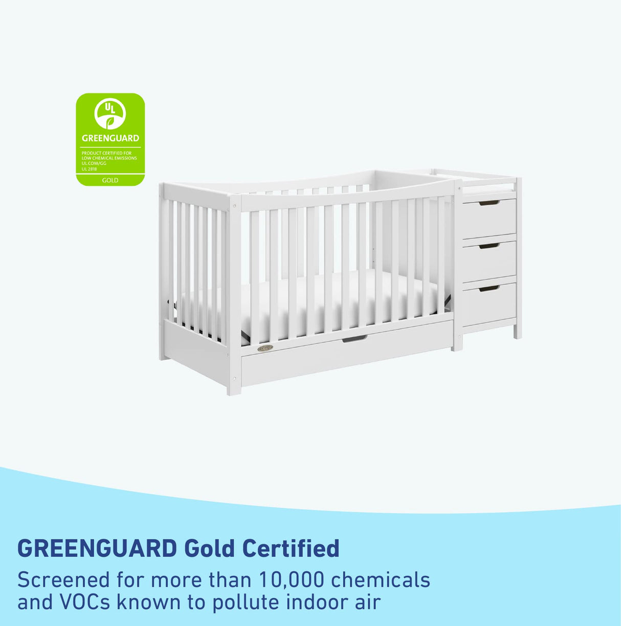Graco Remi 4-In-1 Convertible Crib & Changer With Drawer (White) – GREENGUARD Gold Certified, Crib And Changing-Table Combo, Includes Changing Pad, Converts To Toddler Bed, Full-Size Bed Graco