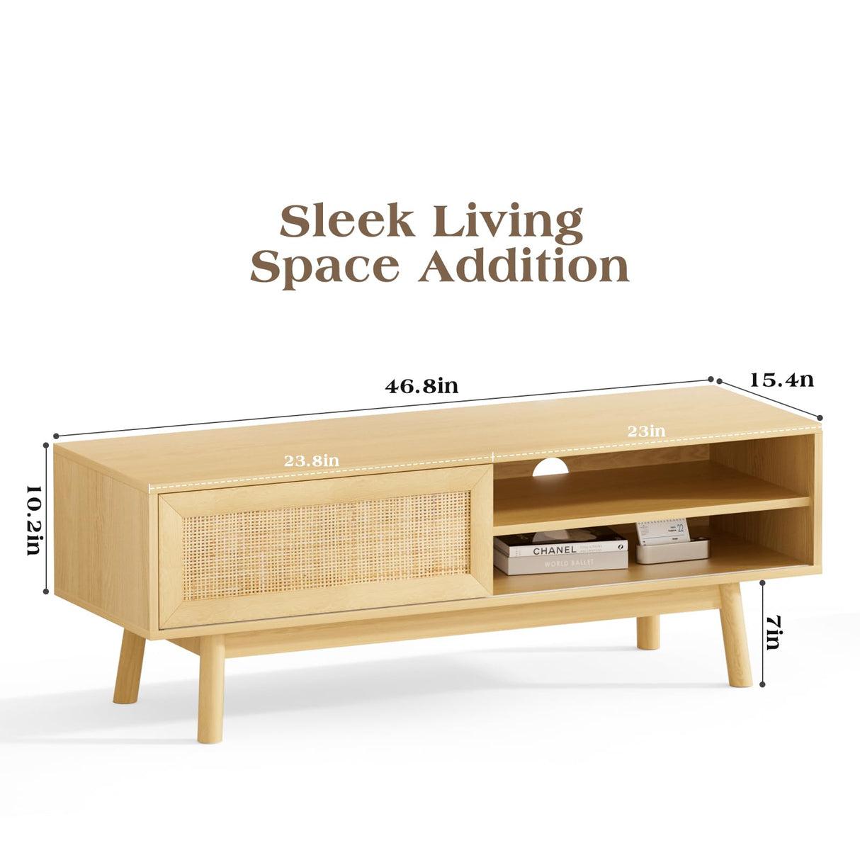 SYESWAY 46.8" Rattan TV Stand Boho TV Stand for up to 55 inches TV Entertainment Center with Natural Rattan Door Mid Century Modern TV Console for Living Room,Bedroom SYESWAY