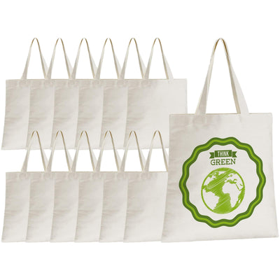 Xuniea 12 Pcs Sublimation Polyester Tote Bag Blank Canvas Bag Bulk Reusable Grocery Shopping Bag Christmas Gift 15 x 16'' (Beige)