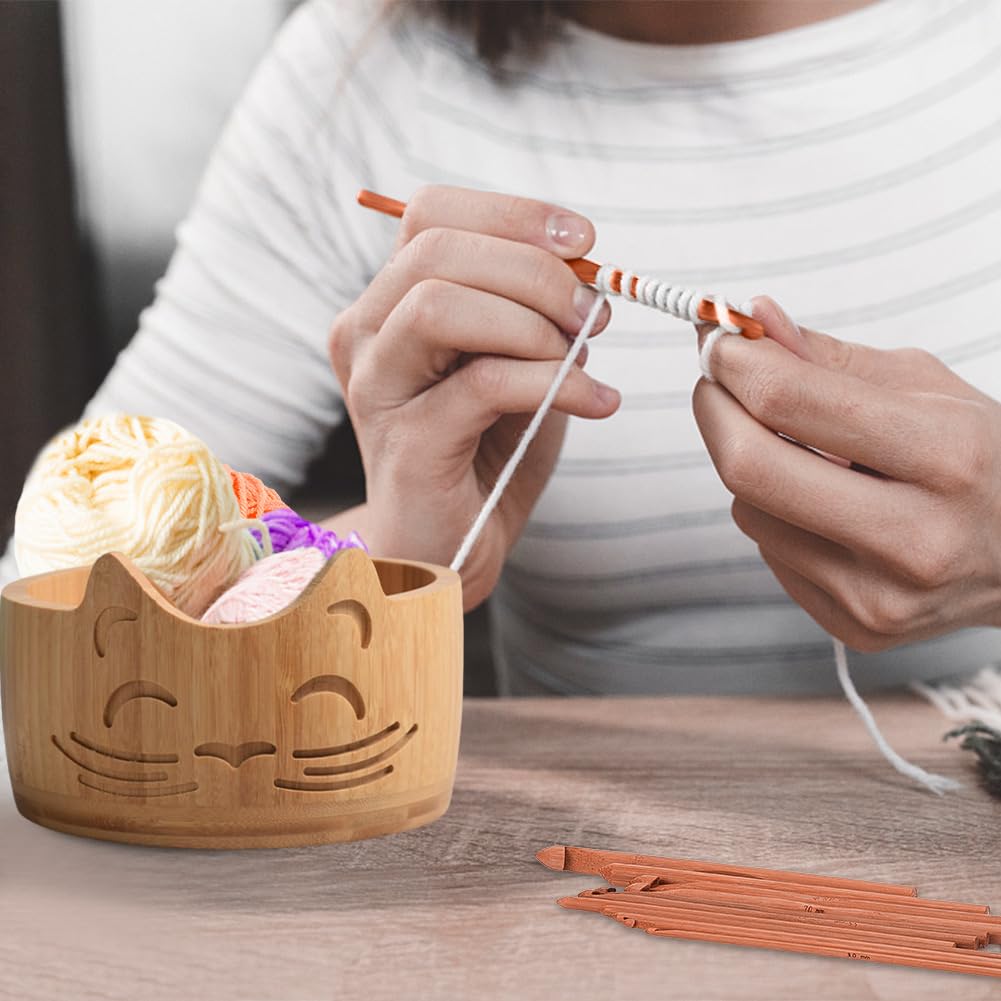 MIATTCLD Wooden Yarn Bowl for Crocheting, Knitting Bowl Yarn Holder Bowl with Holes, Yarn Storage Bowls for DIY Knitting and Crochet, 6.7" x 3.9" MIATTCLD