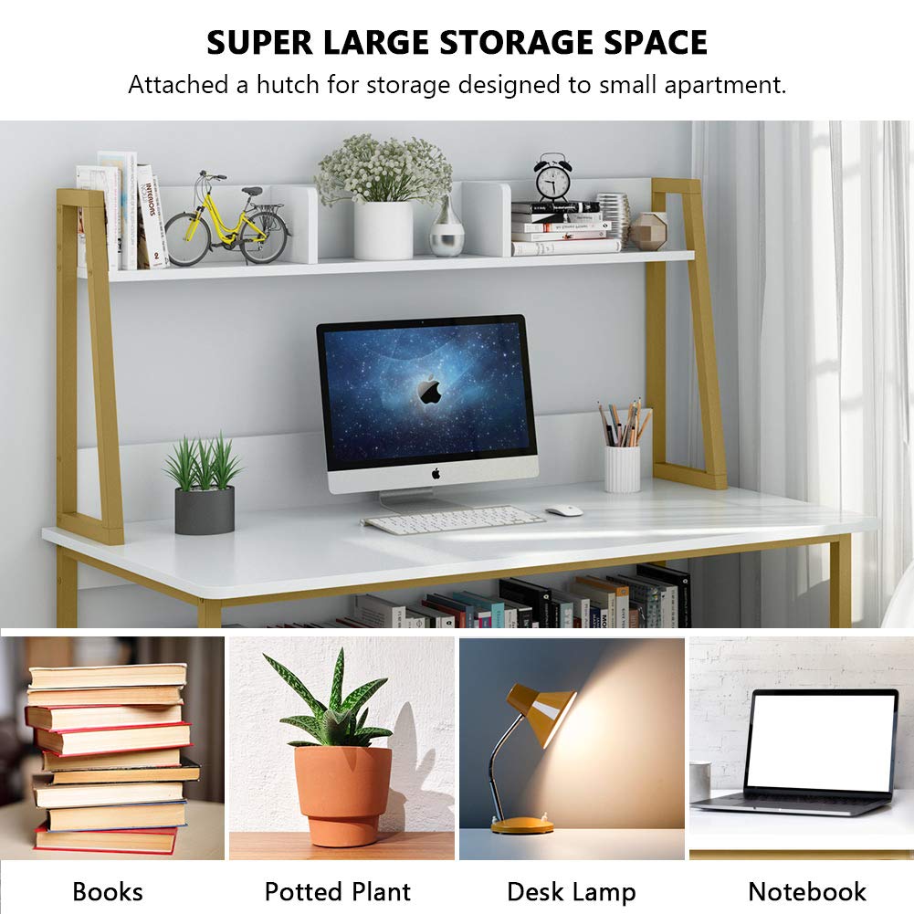 Tribesigns Computer Desk with Hutch, 47 inches Home Office Desk with Space Saving Design with Bookshelf for Small Spaces Tribesigns