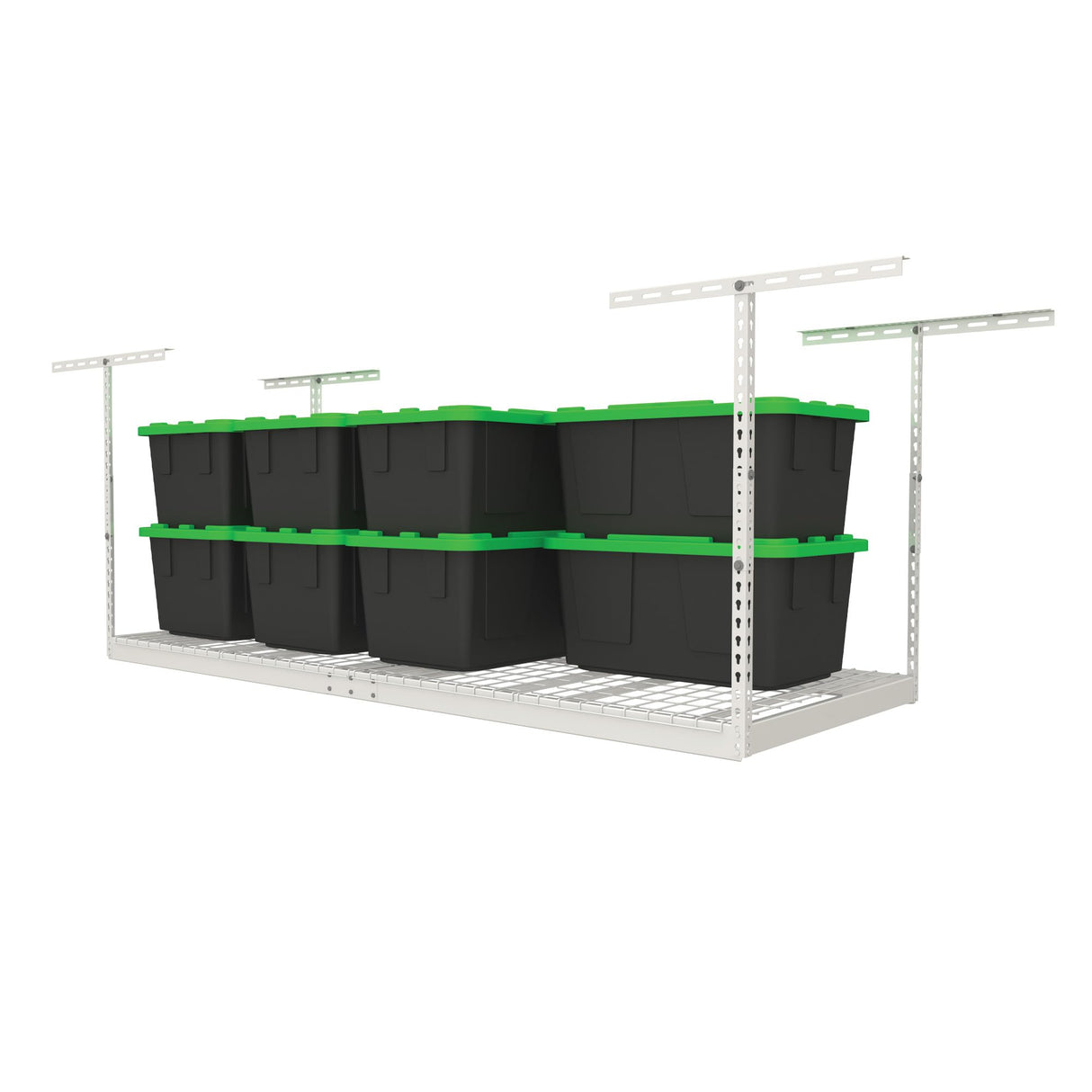 MonsterRax Overhead Garage Storage Racks 3x8’ Ceiling Mounted Shelving, Adjustable Hanging Organizer, Heavy Duty Steel, Holds 500 Pounds, Color: White, Adjustable from 24"-45" off the Ceiling MonsterRAX Storage Solutions