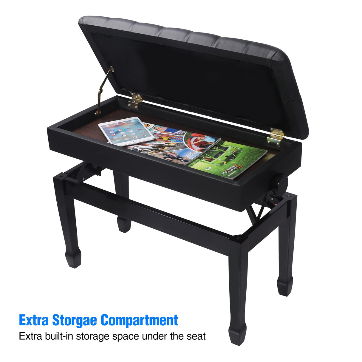 AKVOMBI Adjustable Duet Piano Bench with Storage, Heavy Duty Double Piano Benches with Leather Cushion, Black Piano Bench for Adults, 13.8" D x 31.5" AKVOMBI