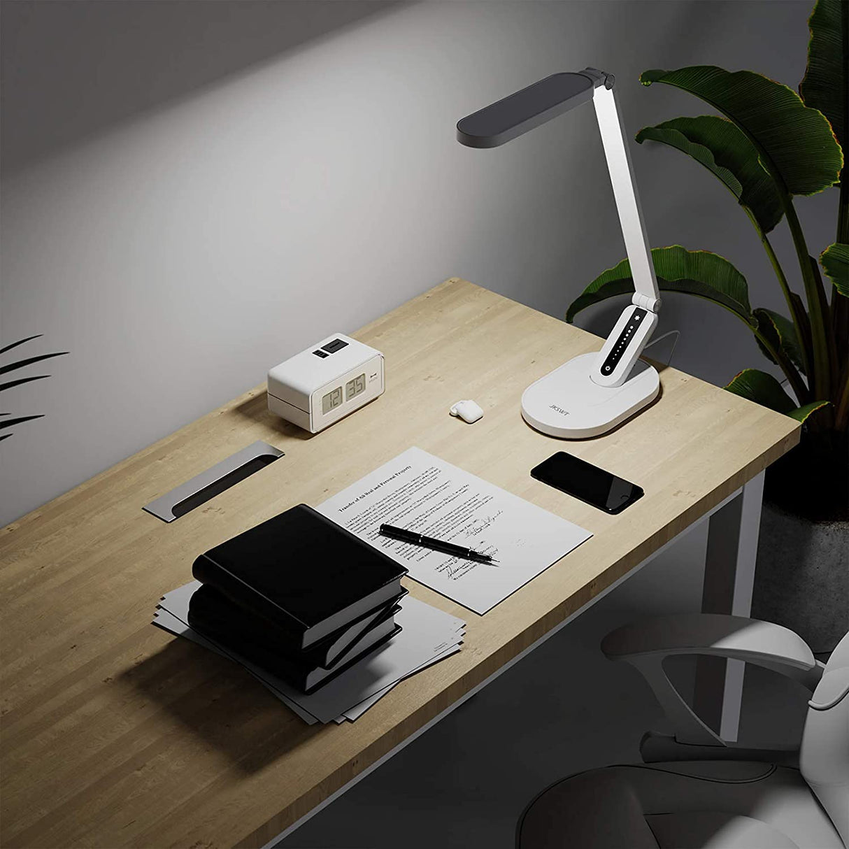 JKSWT Desk Lamp, for Eye Care, Dimmable Table Lamp with 5 Colour Modes, 72 LEDs with USB Charging Port, Touch Control and Memory Function, Office Lamp JKSWT