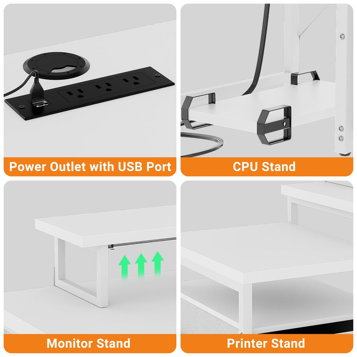 Unikito 70.8" Reversible L Shaped Computer Desk with Fabric File Drawers, Corner Desk with RGB LED Light & Power Outlets & Monitor Stand, Large Gaming Desk for Home Office Workstation, White Unikito