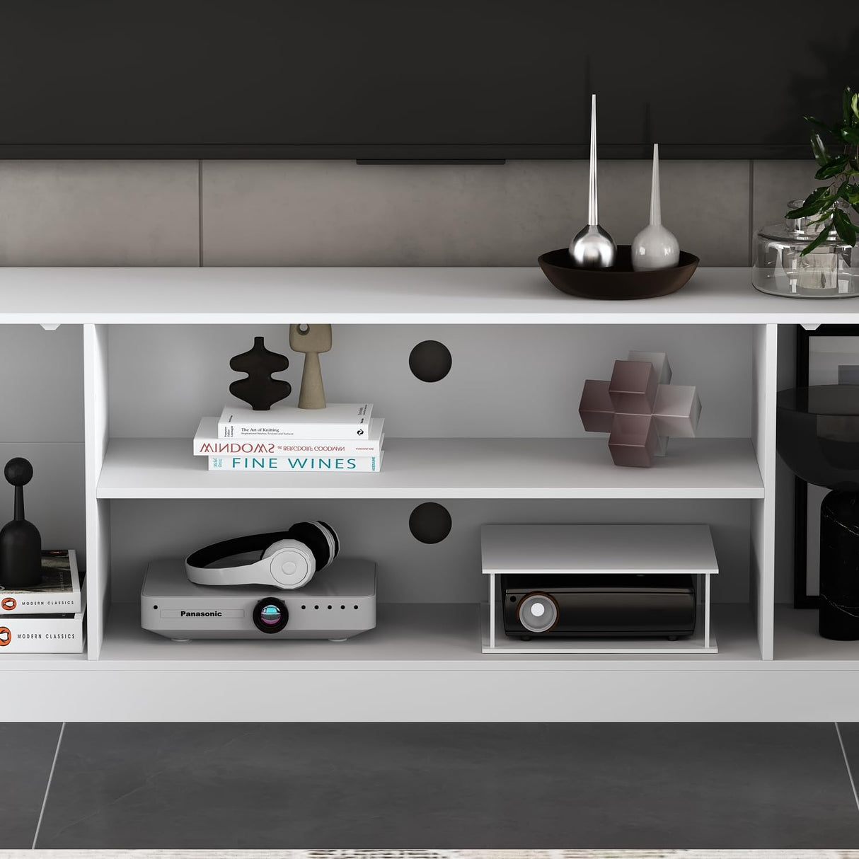 AIEGLE Minimalism Wall Unit TV Stand Set with Bridge for TVs up to 65", 81.1" TV Stand with Bookshelves, Entertainment Center Media Console Table with 4 Hidden Shelves & 8 Open Shelves, White AIEGLE