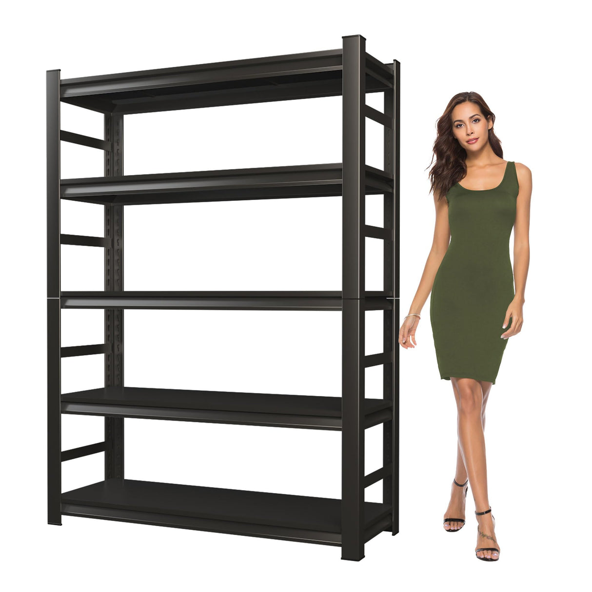 Notmise Adjustable 5-Tier Garage Shelving, Heavy Duty Steel Storage Rack, High Load Capacity, Ideal for Garage, Warehouse, or Home Organization (with Fences, 32" W*15.7" D*63" H) Notmise