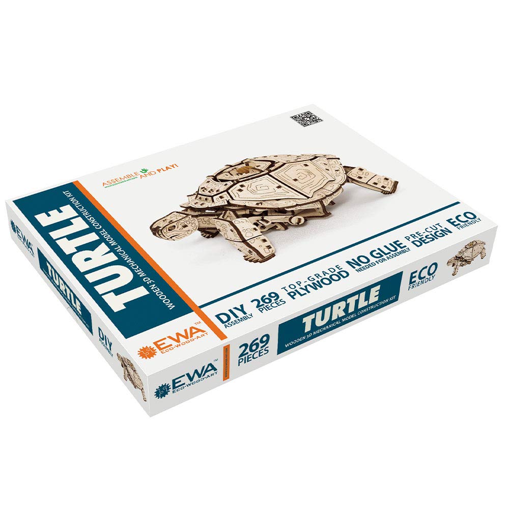 3D Puzzles for Adults DIY Wooden Turtle 3D Puzzle Model Kit with Wind-Up Mechanism & Rubber Band Engine 3D Puzzles for 15 yrs Above & Adults Model Building Kits by Eco Wood Art 269pcs EWA Eco-Wood-Art