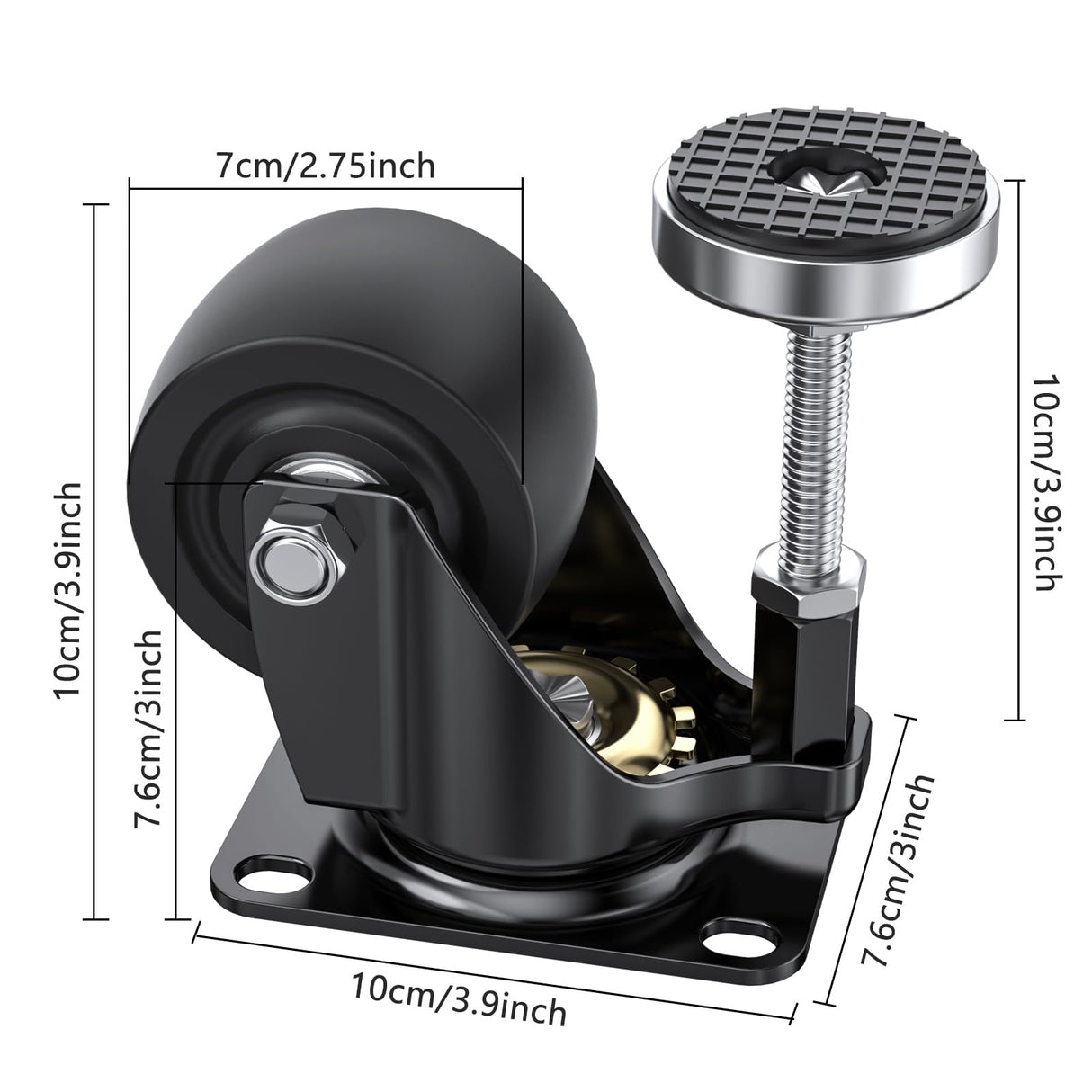 COOWOO 3" Leveling Plate Caster Wheels with Adjustable Anti-Vibration Leveling Foot Pad Heavy Duty Swivel casters for Workbench, Machine Equipment, COOWOO