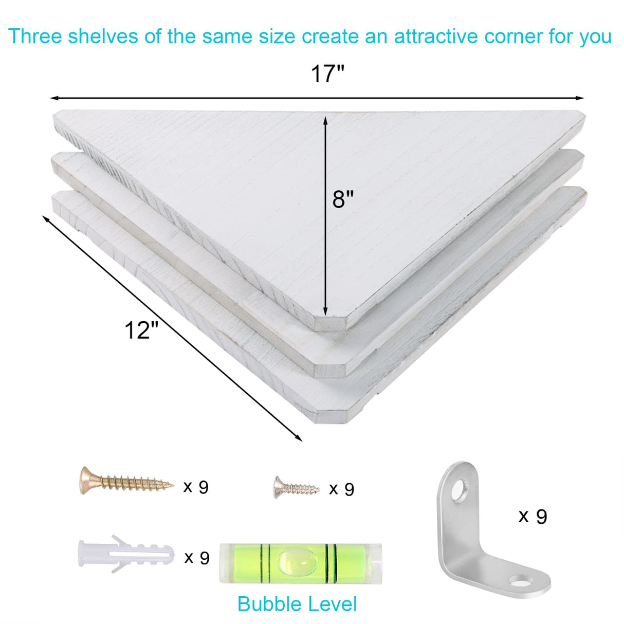 Joiishom Corner Wall Shelf Set of 3, Floating Corner Shelves for Wall, Rustic Wood Wall Storage Display Shelves for Living Room Bedroom Bathroom Kitchen (White) Joiishom