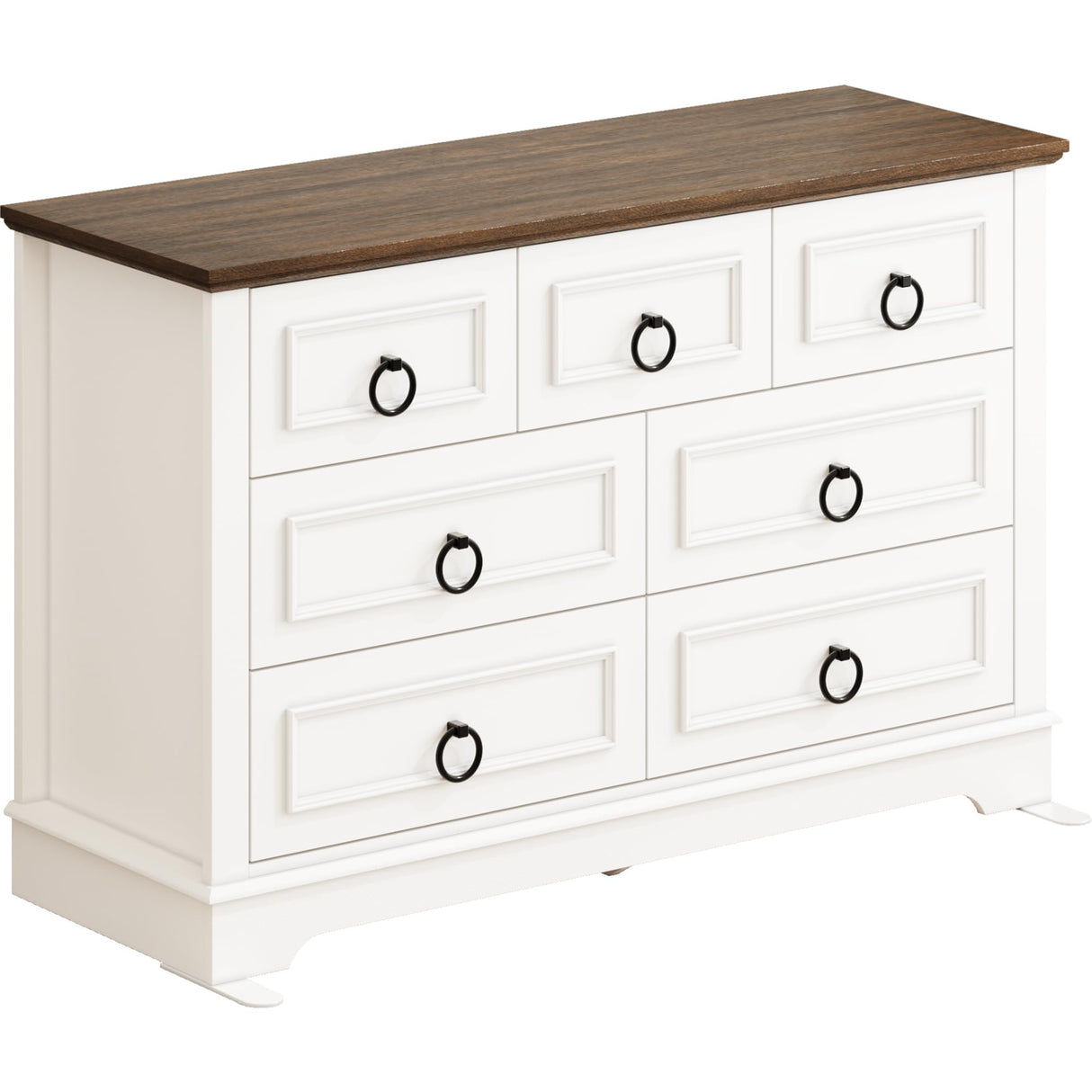 LIKIMIO Farmhouse 7 Drawer Dresser for Bedroom, Wood Rustic Chest of Drawers with Round Metal Handle, Large Storage Dresser Organizer TV Dresser for Living Room, Hallway, Entryway, Off White LIKIMIO