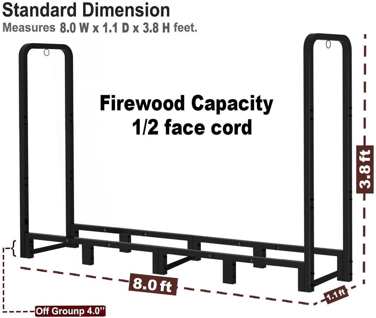 Artibear Firewood Rack Outdoor 8ft Heavy Duty Logs Holder for Indoor Fireplace Metal Wood Pile Storage Stacker Organizer, Matte Black Artibear