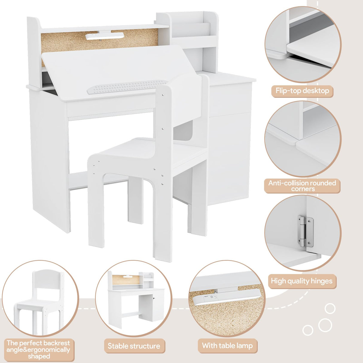 iyrany Kids Desk and Chair Set with Adjustable Desktop – Perfect Study Desk for Kids 5-12 Years Old, Includes Drawers, Cabinet, and Ergonomic Chair iyrany