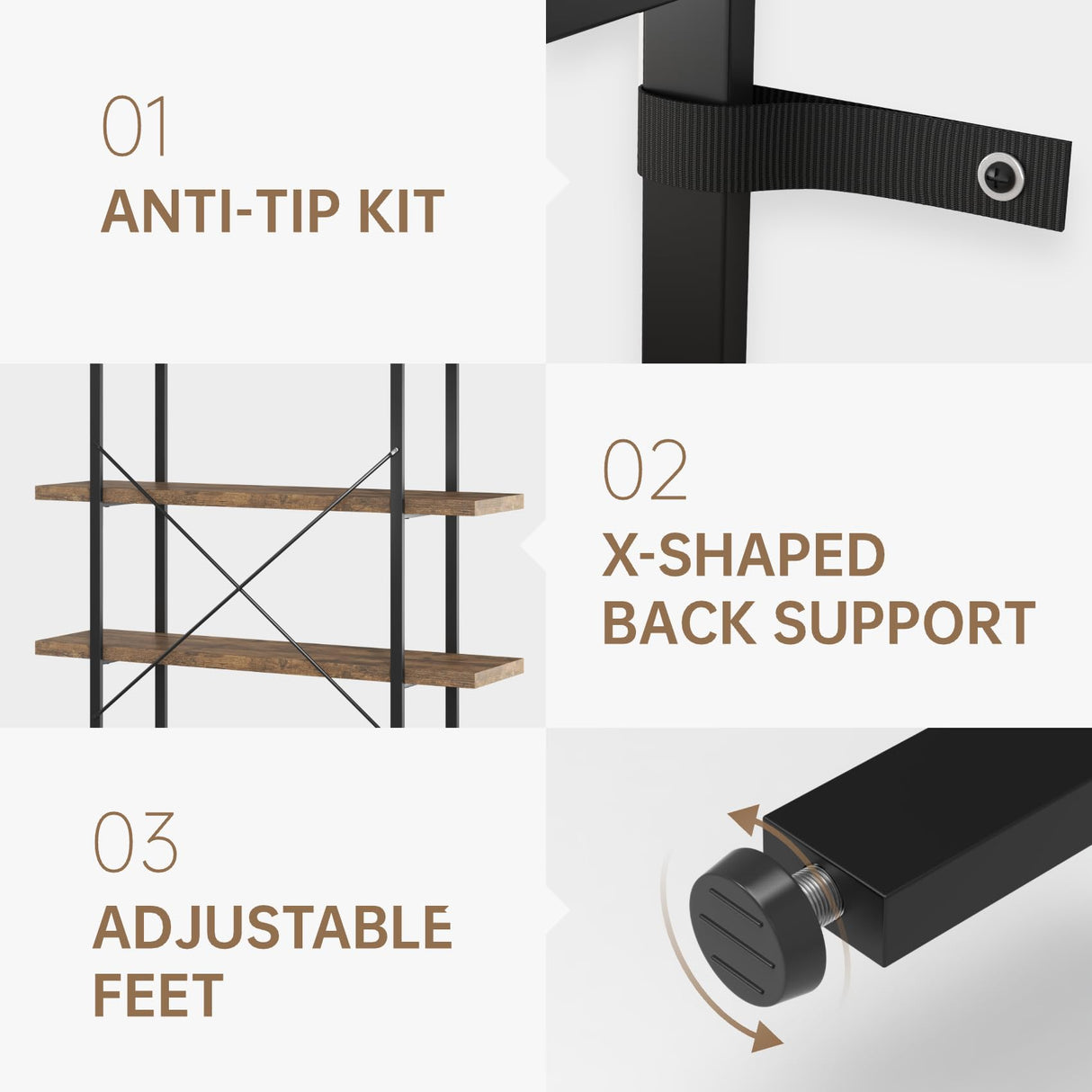 OtterOasis 4-Tier Industrial Bookshelf - Rustic Open Wood Display Shelf for Home & Office OtterOasis