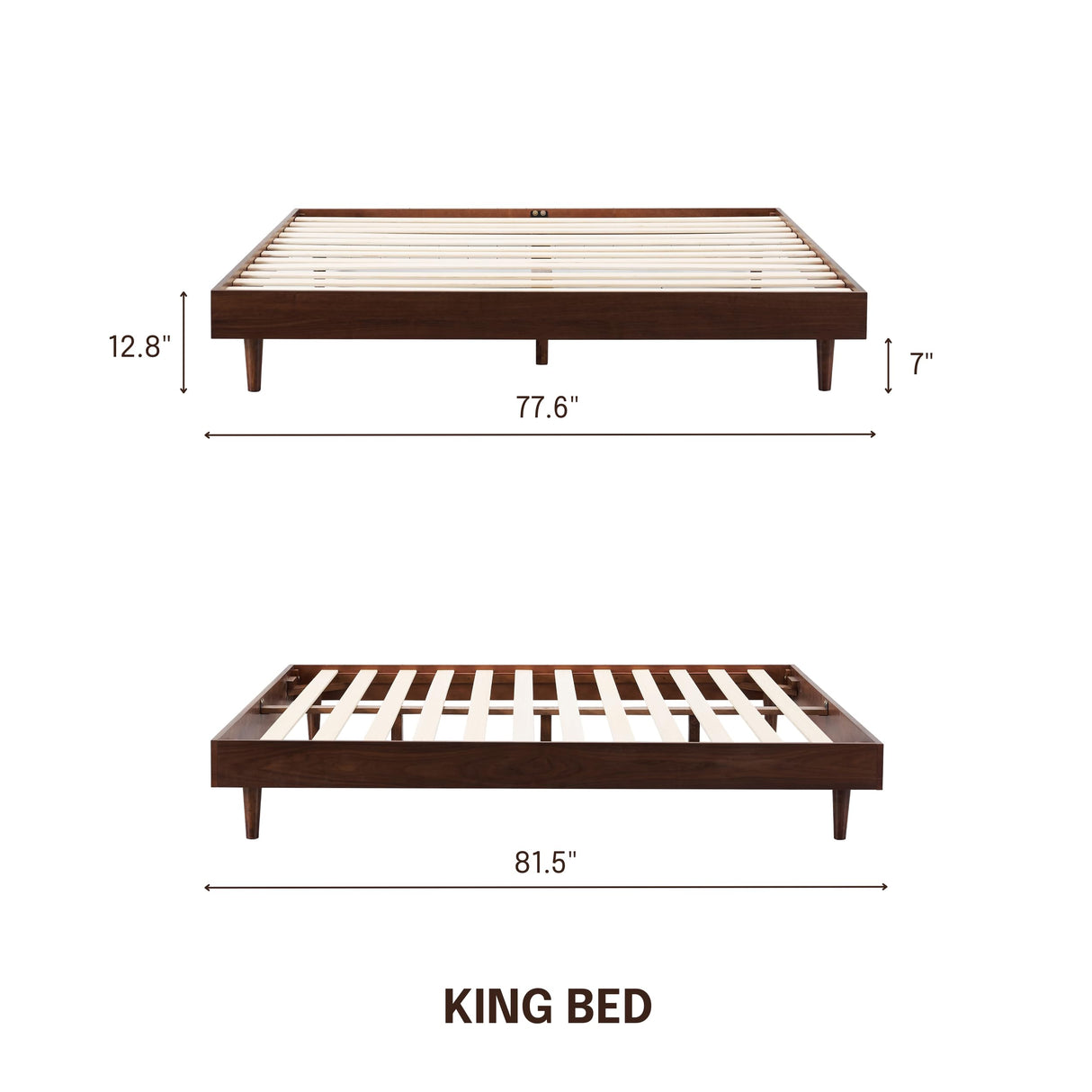 NTC Fly King Bed Frame - Dark Walnut, Modern Minimalistic Design with Silent Slats and Effortless Assembly NTC