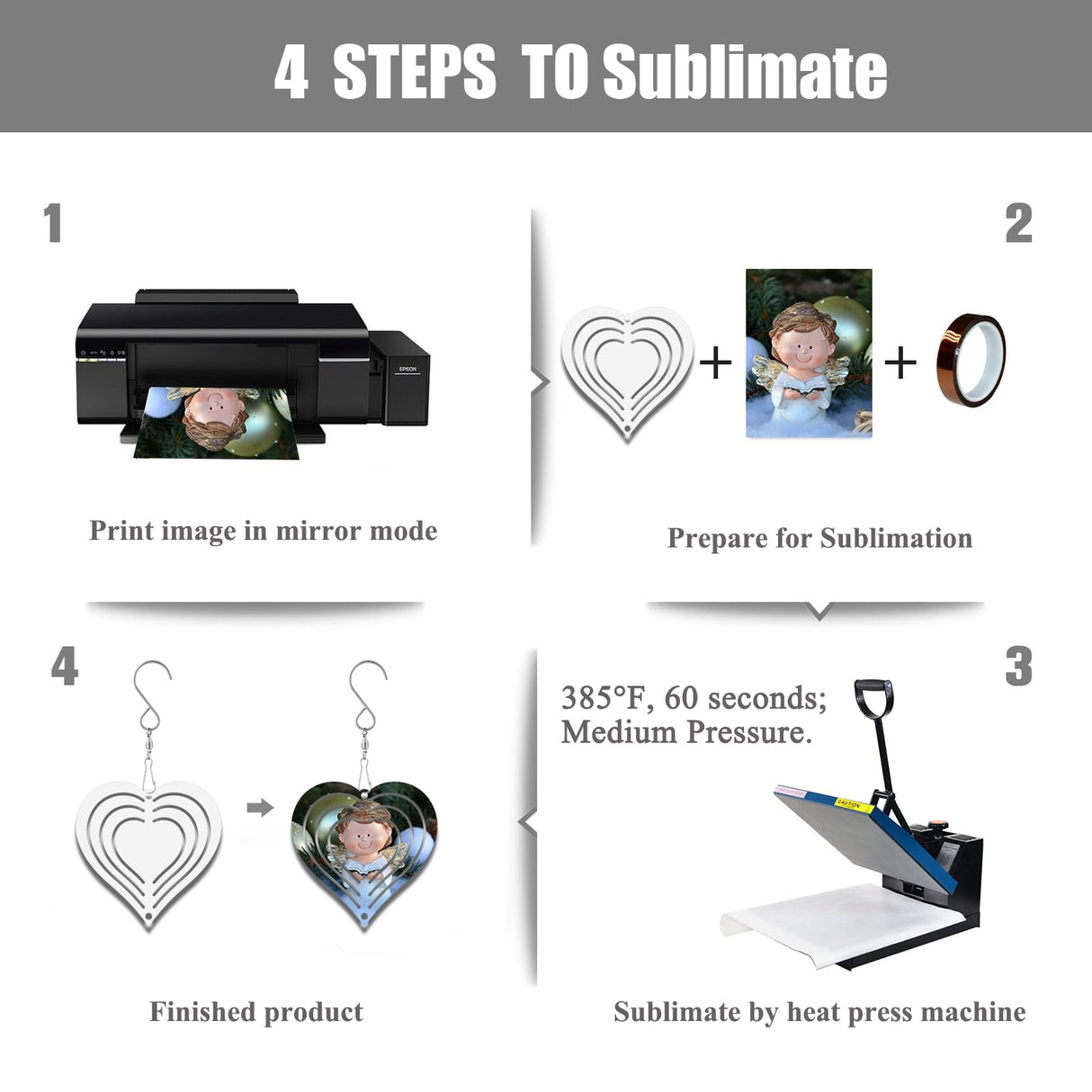 WindMage 12 Pack 3inch Sublimation Wind Spinner Blanks 3D Aluminum Metal Wind Sculpture Kinetic Spinners for Yard Garden Indoor Art Ornaments Xmas Hanging Decoration (Heart) WindMage