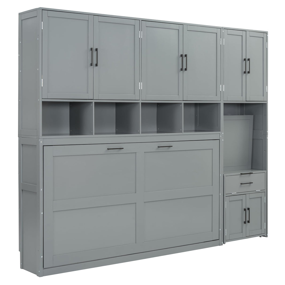 Harper & Bright Designs Twin Size Murphy Bed, Wooden Twin Wall Bed Frame with Closet, Drawers & Desk, Gray Harper & Bright Designs