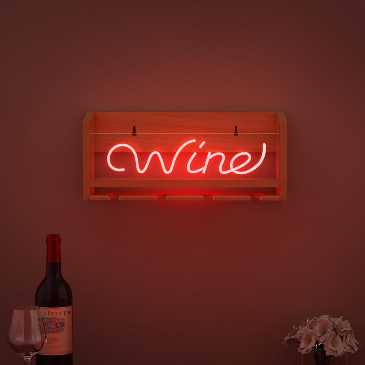 CoolGift Mart Light Up Wine Rack with Glass Holder Wall Mount, Wooden Wine Bottle Holder with Wine Neon Sign, Wall Decor, Gift for Wine Lovers Collectors CoolGift Mart