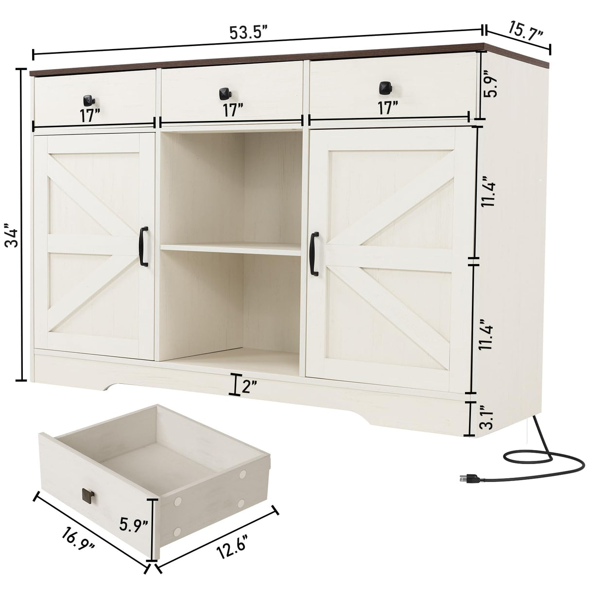 Hlivelood Farmhouse Coffee Bar Cabinet, 54" Kitchen Buffet Storage Cabinet with Drawers & Barn Doors, Sideboard Buffet Cabinet Coffee Bar for Dining Room, Living Room, Antique White Hlivelood