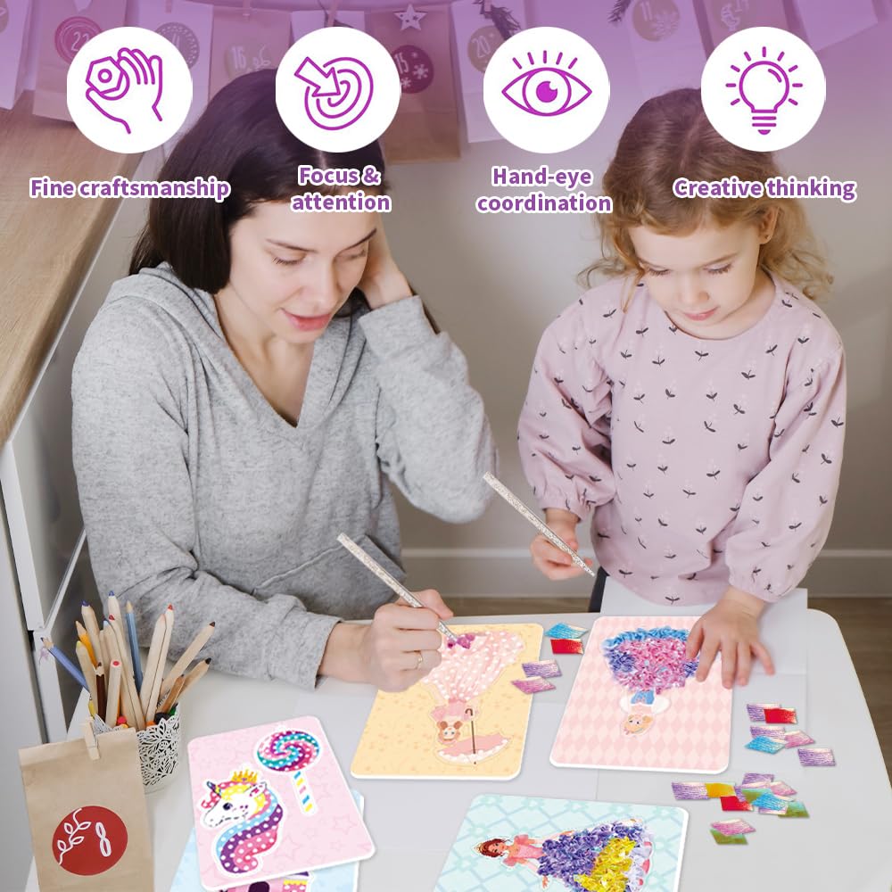 RAJRNED Poke in Fun Magical Princesses Kit, Arts and Crafts for Girls with 8 Magical Princesses & 9 Accessories, Mess-Free Fun for Kids, DIY Craft Kits, Gifts for Girls & Boys Ages 3-12 RAJRNED